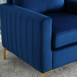 Deolme Tufted Velvet Accent Chair Set of 2 with Gold Legs, Mid-Century Modern Sofa Chair Comfy Upholstered Arm Chair Living Room Furniture Set Bedroom Lounge Club Armchair for Small Spaces Navy Blue