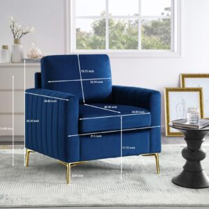 Deolme Tufted Velvet Accent Chair Set of 2 with Gold Legs, Mid-Century Modern Sofa Chair Comfy Upholstered Arm Chair Living Room Furniture Set Bedroom Lounge Club Armchair for Small Spaces Navy Blue