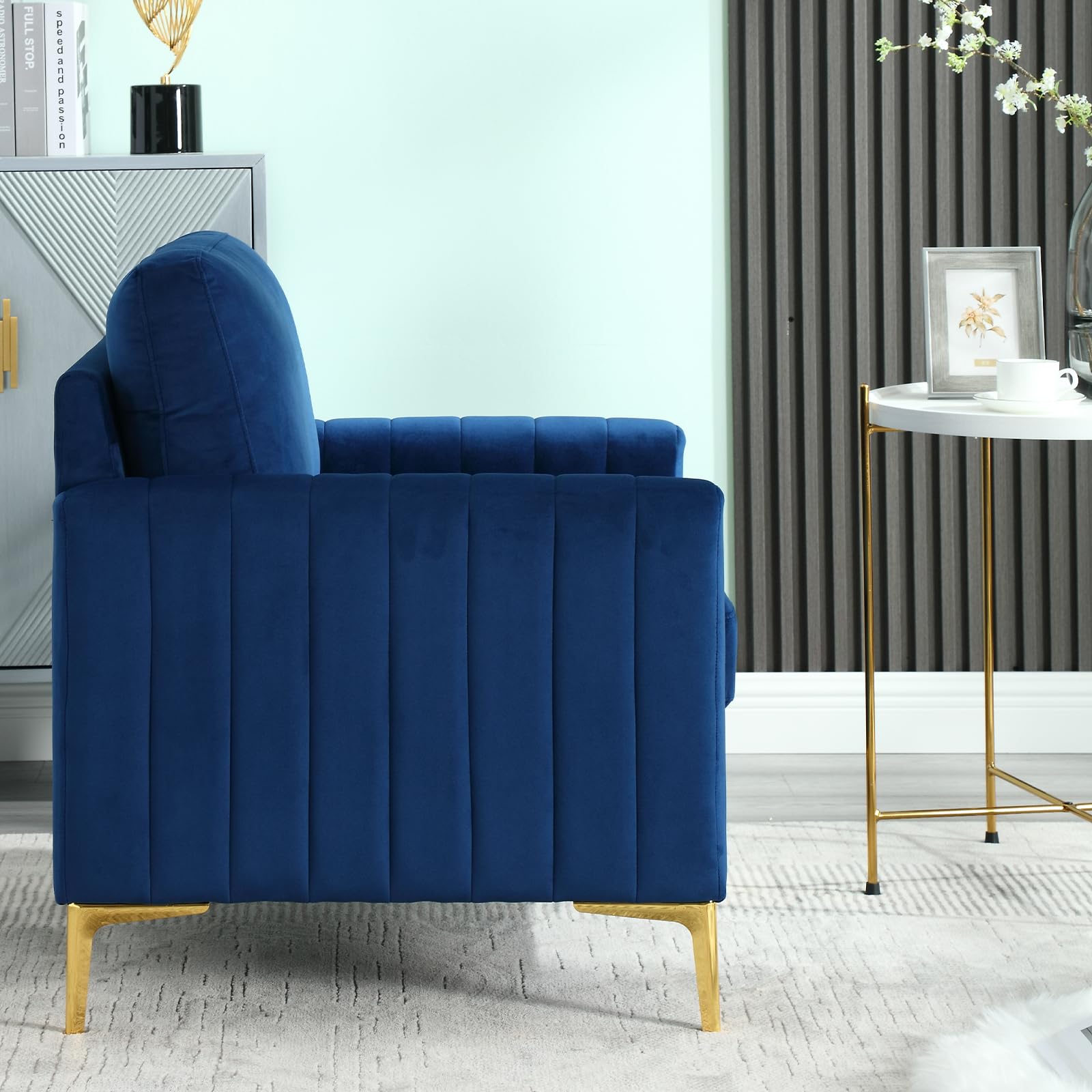 Deolme Tufted Velvet Accent Chair Set of 2 with Gold Legs, Mid-Century Modern Sofa Chair Comfy Upholstered Arm Chair Living Room Furniture Set Bedroom Lounge Club Armchair for Small Spaces Navy Blue