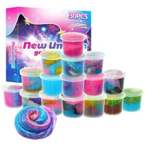 30 pack unicorn galaxy slime kit, stretchable and textured flash galaxy slime,party favor for girls & boy,christmas stocking