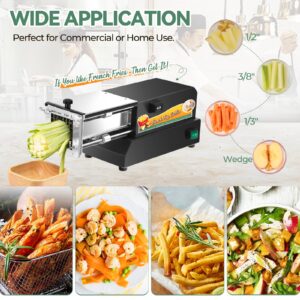 Huanyu Commercial French Fry Cutter Machine Electric Potato Cutter Professional Stainless Steel Fry Cutter with 2 Blades for Potato, Sweet Potato, Carrot, Apple (Black)