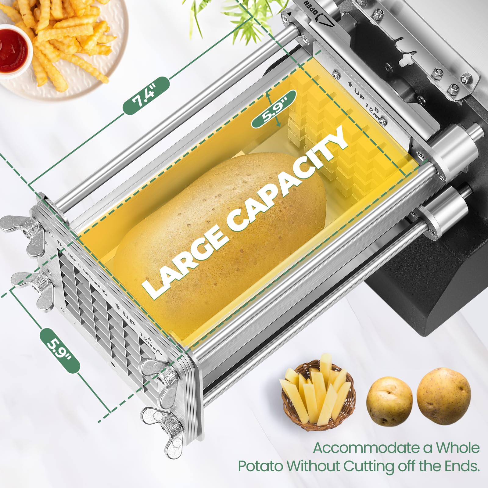 Huanyu Commercial French Fry Cutter Machine Electric Potato Cutter Professional Stainless Steel Fry Cutter with 2 Blades for Potato, Sweet Potato, Carrot, Apple (Black)