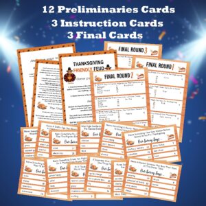 Thanksgiving Day Party Game,Shower Game,Fall Winter Friendly Feud Game,Thanksgiving Day Friendly Feud Game,Family Feud Questions,Feud Game for Adults,Party Games Cards,Thanksgiving Day Decoration(3)