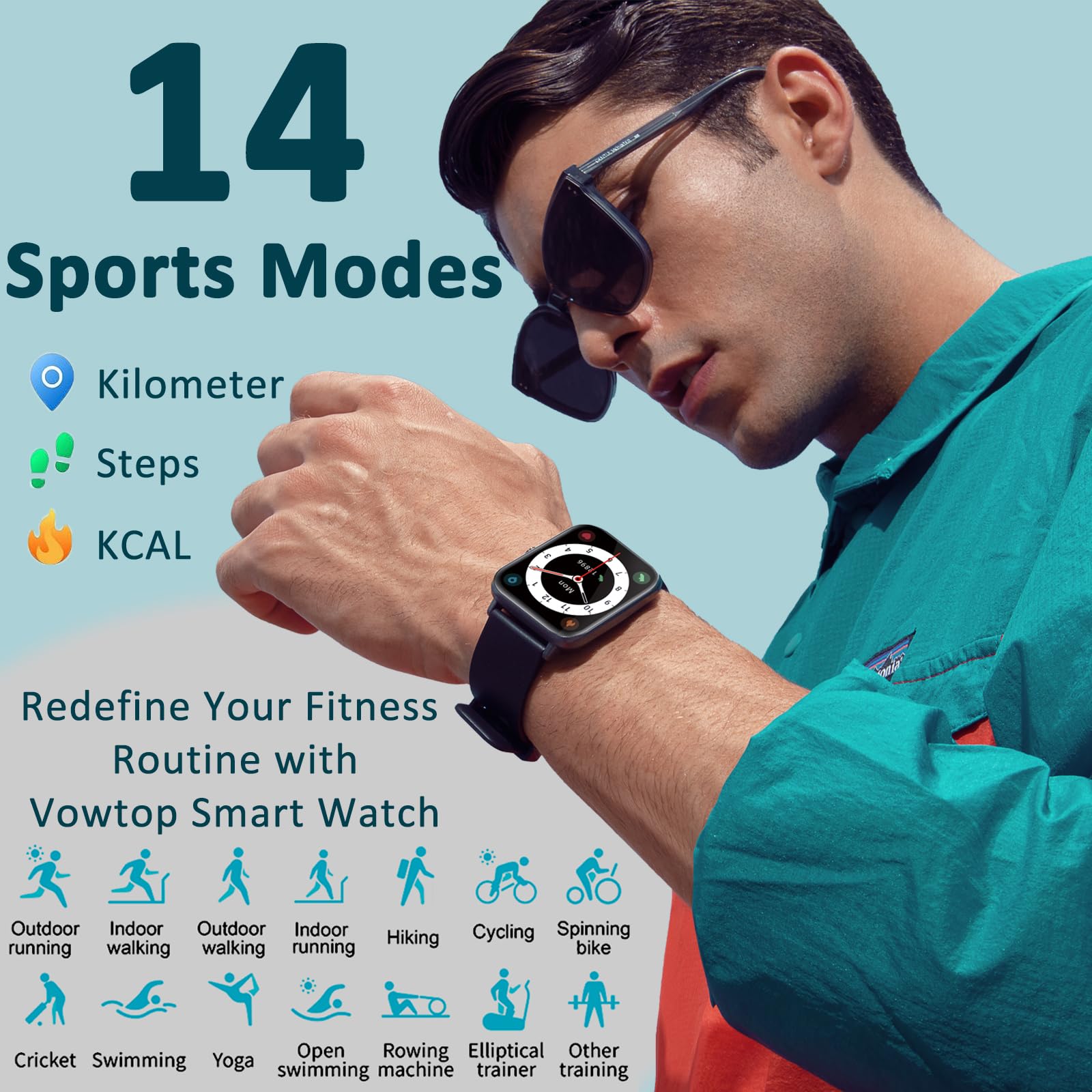 Vowtop Fitness Tracker for Men Women with Aluminum Alloy Frame, Alexa Built-in 1.69'' DIY Dial with Blood Oxygen & Heart Rate Monitor, 14 Sport Modes Smart Watch for Android iOS Phone, Black