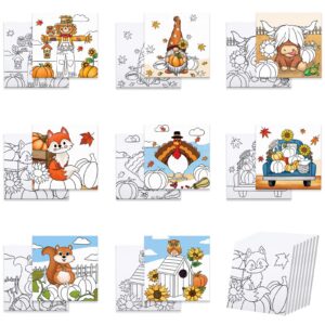 8 packs animals pre drawn canvases for painting, 8" x 8" thansgiving day theme pre printed canvas for kids, pre stretched canvas outline painting boards for beginners students, party favor