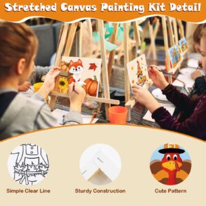 8 Packs Animals Pre Drawn Canvases for Painting, 8" X 8" Thansgiving Day Theme Pre Printed Canvas for Kids, Pre Stretched Canvas Outline Painting Boards for Beginners Students, Party Favor