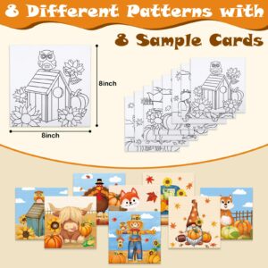 8 Packs Animals Pre Drawn Canvases for Painting, 8" X 8" Thansgiving Day Theme Pre Printed Canvas for Kids, Pre Stretched Canvas Outline Painting Boards for Beginners Students, Party Favor