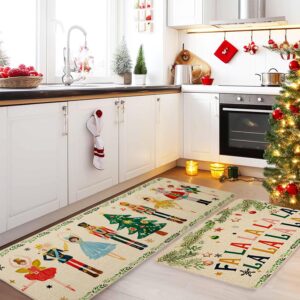 INFISIBLE Nutcracker Christmas Decor Kitchen Rugs Floor Mats Set of 2, Nutcrackers Xmas Gifts Indoor Christmas Decorations, Nutcracker Kitchen Floor Mats for in Front of Sink, Non Skid & Washable