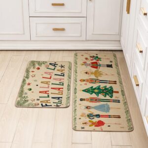 INFISIBLE Nutcracker Christmas Decor Kitchen Rugs Floor Mats Set of 2, Nutcrackers Xmas Gifts Indoor Christmas Decorations, Nutcracker Kitchen Floor Mats for in Front of Sink, Non Skid & Washable