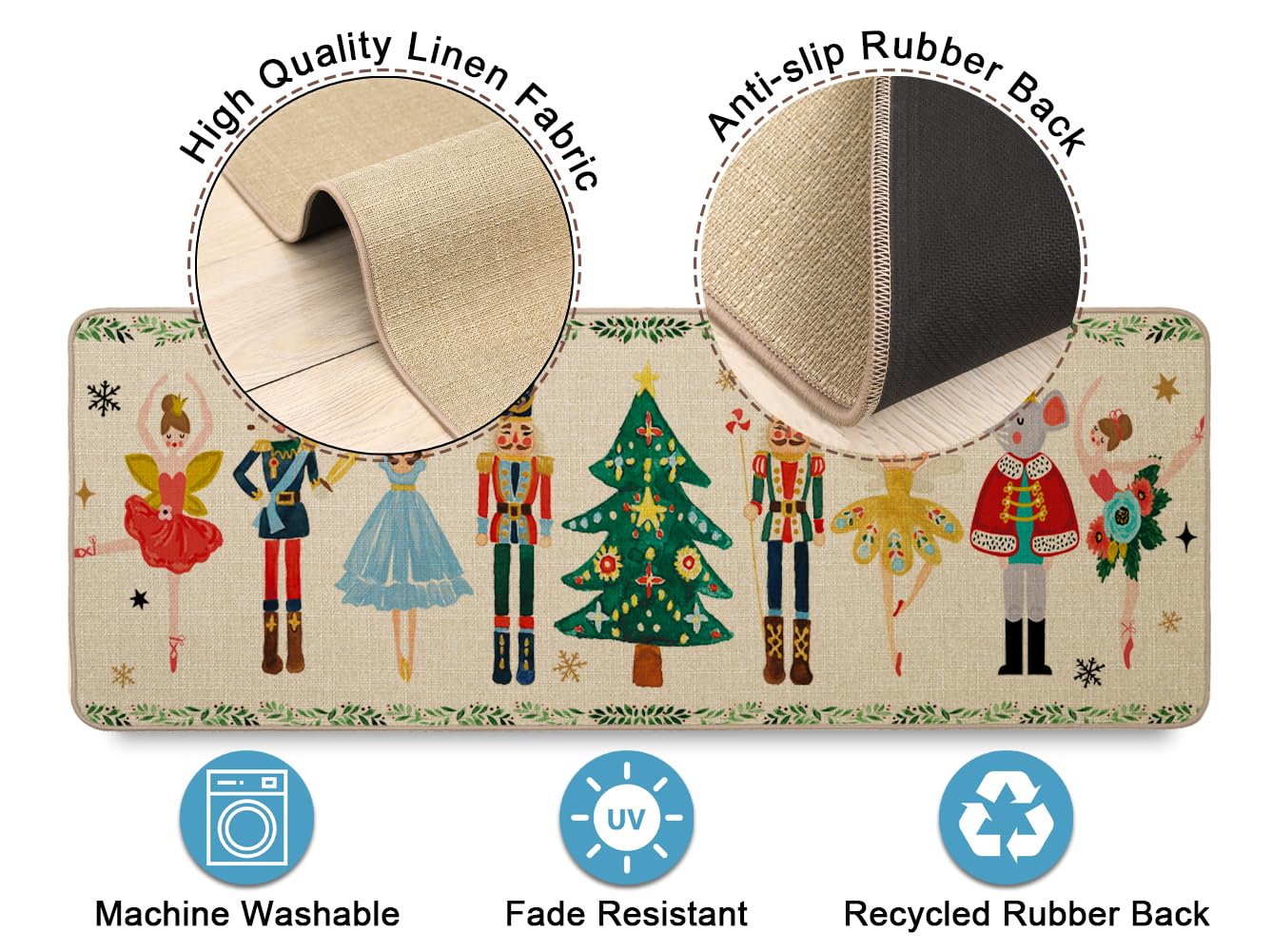 INFISIBLE Nutcracker Christmas Decor Kitchen Rugs Floor Mats Set of 2, Nutcrackers Xmas Gifts Indoor Christmas Decorations, Nutcracker Kitchen Floor Mats for in Front of Sink, Non Skid & Washable