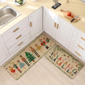 INFISIBLE Nutcracker Christmas Decor Kitchen Rugs Floor Mats Set of 2, Nutcrackers Xmas Gifts Indoor Christmas Decorations, Nutcracker Kitchen Floor Mats for in Front of Sink, Non Skid & Washable