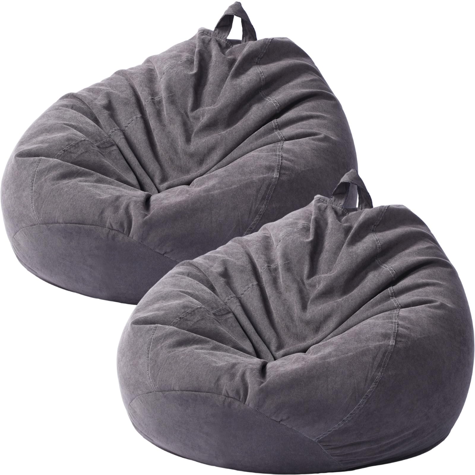 Tranqun 2 Pcs Bean Bag Cover Stuffed Animal Storage Bean Bag Chair Cover Soft Corduroy Stuffed Animal Bean Bag Storage for Kids Adults Indoor Bedroom Organizing Plush Toys(Dark Grey, 200L)