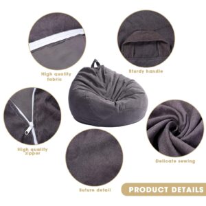 Tranqun 2 Pcs Bean Bag Cover Stuffed Animal Storage Bean Bag Chair Cover Soft Corduroy Stuffed Animal Bean Bag Storage for Kids Adults Indoor Bedroom Organizing Plush Toys(Dark Grey, 200L)