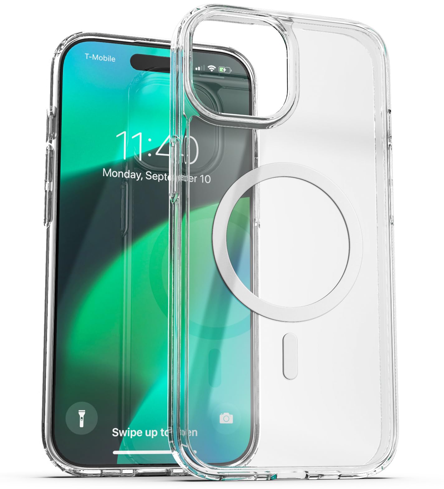 ENCASED Clear Case with Magnetic Wallet Designed for iPhone 15 Pro Case with Card Holder (Compatible with MagSafe) Clear