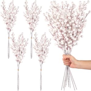 yuxung 12 pcs christmas berry stems berry picks 20.5 inch artificial christmas picks christmas tree picks and sprays holly berries branches for christmas decorations festival holiday (white)