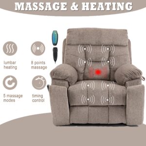 Recliner Chair Lay Flat Infinite Position Dual Motor Stand Up Lift Chair with Massage and Heat for Adults,Up to 400 LBS Recliners with 2 Remote Controls and 2 Cup Holders