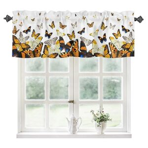 butterfly floral window kitchen curtain valance, window curtain valance rod pocket, 1 panel short valances window treatment for living room bedroom bathroom cafe (60x18 country style ombre butterfly)