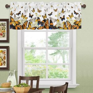 Butterfly Floral Window Kitchen Curtain Valance, Window Curtain Valance Rod Pocket, 1 Panel Short Valances Window Treatment for Living Room Bedroom Bathroom Cafe (60x18 Country Style Ombre Butterfly)