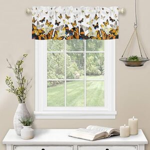 Butterfly Floral Window Kitchen Curtain Valance, Window Curtain Valance Rod Pocket, 1 Panel Short Valances Window Treatment for Living Room Bedroom Bathroom Cafe (60x18 Country Style Ombre Butterfly)