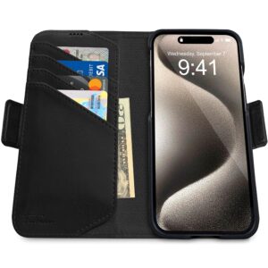 Dreem Fibonacci iPhone 15 Pro Max Wallet case / 2-in-1 Shockproof case and Detachable Vegan Leather Folio, MagSafe Compatible, RFID Protection [Black]