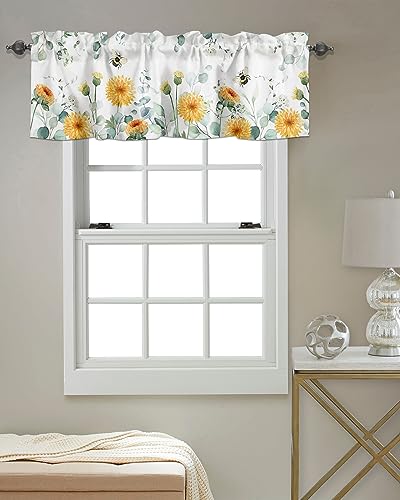 Butterfly Floral Window Kitchen Curtain Valance, Window Curtain Valance Rod Pocket, 1 Panel Short Valances Window Treatment for Living Room Bedroom Bathroom Cafe (42x18 Country Style Butterfly)