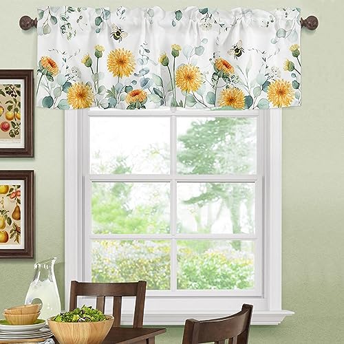 Butterfly Floral Window Kitchen Curtain Valance, Window Curtain Valance Rod Pocket, 1 Panel Short Valances Window Treatment for Living Room Bedroom Bathroom Cafe (42x18 Country Style Butterfly)