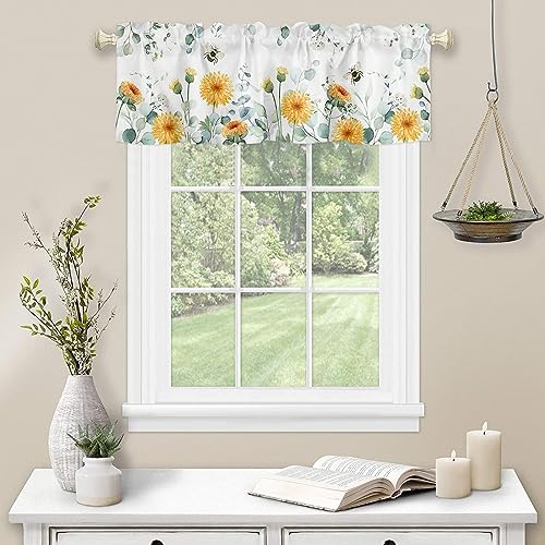 Butterfly Floral Window Kitchen Curtain Valance, Window Curtain Valance Rod Pocket, 1 Panel Short Valances Window Treatment for Living Room Bedroom Bathroom Cafe (42x18 Country Style Butterfly)