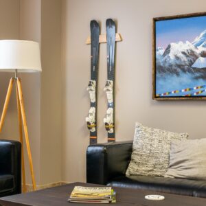 StoreYourBoard Minimalist Wood Ski Rack, Wall Mount Display Holder, Solid Wood Holds 50 lbs