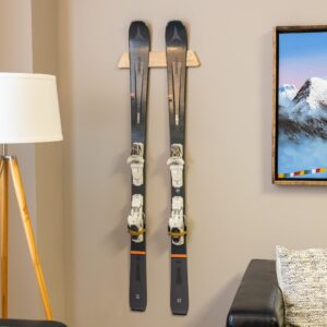 StoreYourBoard Minimalist Wood Ski Rack, Wall Mount Display Holder, Solid Wood Holds 50 lbs