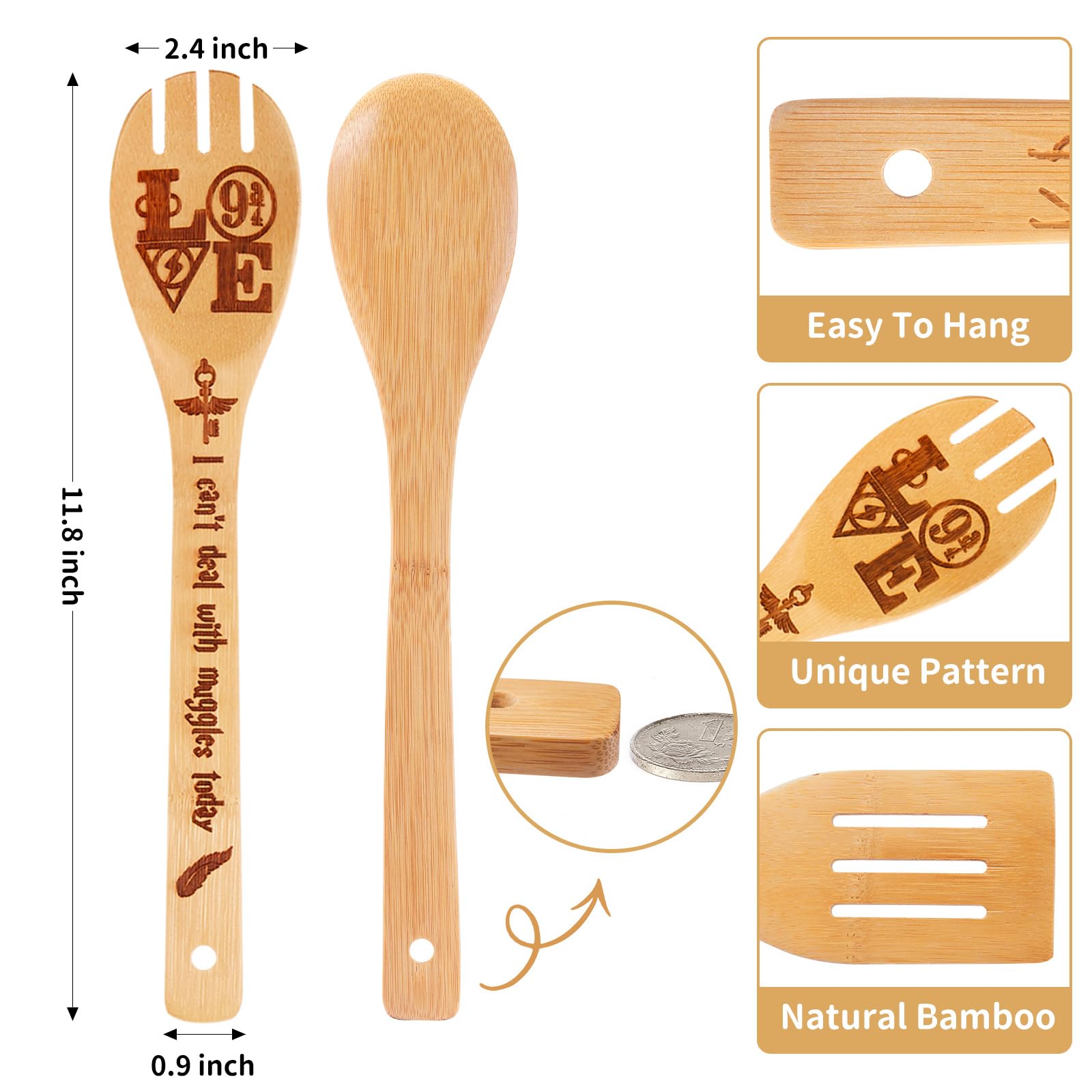 Harry Gifts for Women Kitchen Accessories Wooden Spoons for Cooking Utensils Set 7pcs Magic Wizard Spoon for Wedding&Housewarming-Wooden Spatula for Birthday Gift