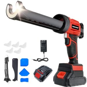 cordless caulk gun, 21v electric caulking gun battery powered with 2 batteries & charger & led light, 4 adjustable speeds dripless adhesive caulk gun kit, 10oz/300ml caulking tool for filling, sealing