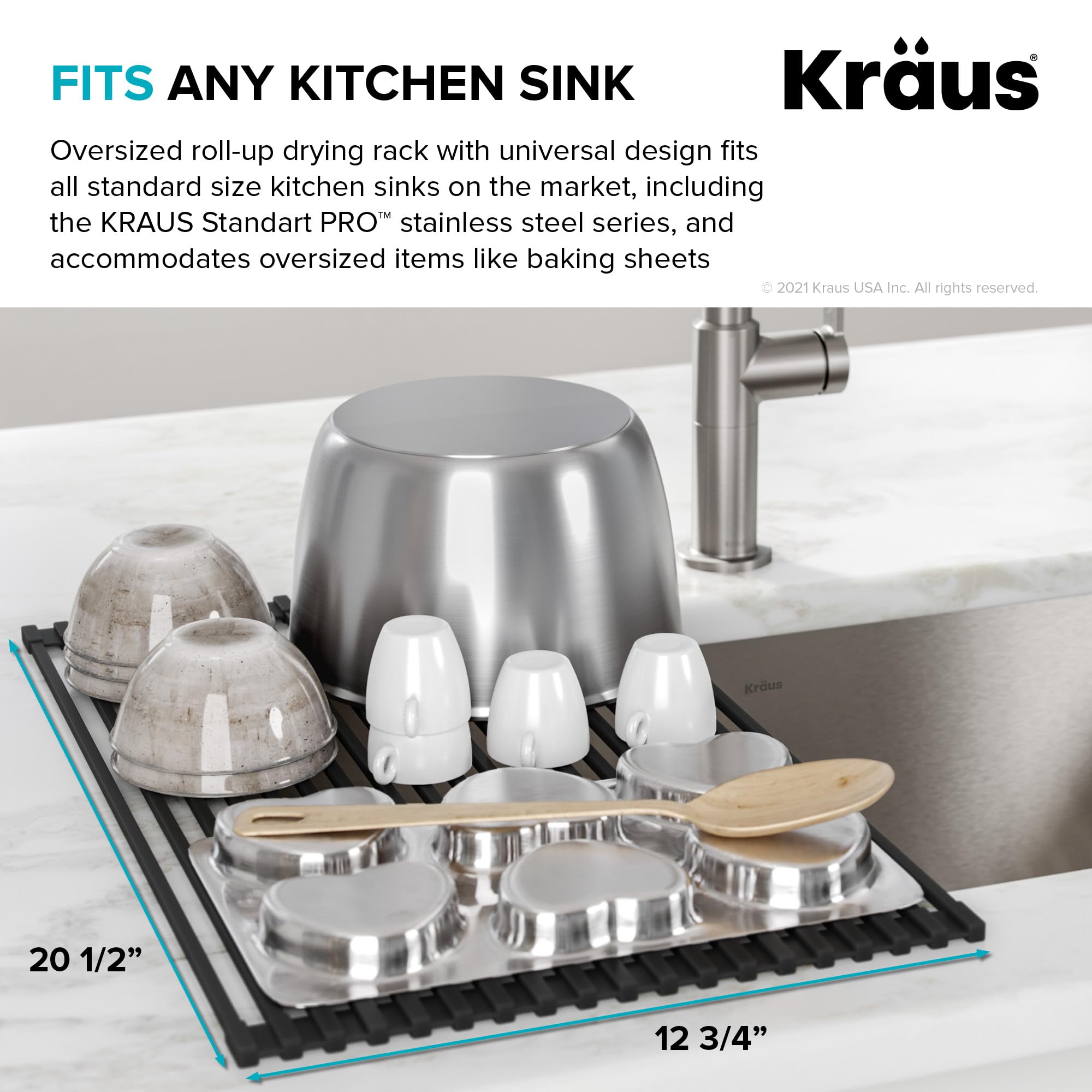 Kraus 20.5 in. Over Sink Roll Up Dish Drying Rack in Jet Black