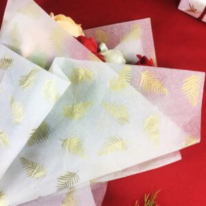 Bzumoot 50 Sheets Tissue Paper for Gift Bags 20 * 28 inches Gift Wrapping Paper for Gift Bags Gold Leaf Wrapping Gift Paper for Christmas Birthday Party Wedding Holiday Decorations DIY Craft