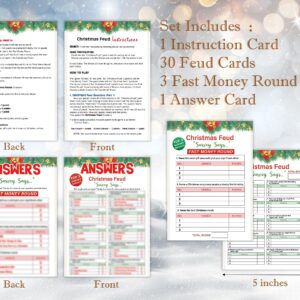 Christmas Feud Games, Feud Trivia Quiz, Party Games for Adults, Family Activities, Baby Shower Game, 30 Feud Cards and 3 Fast Money Round Cards, Winter Party Supplies-LQ5