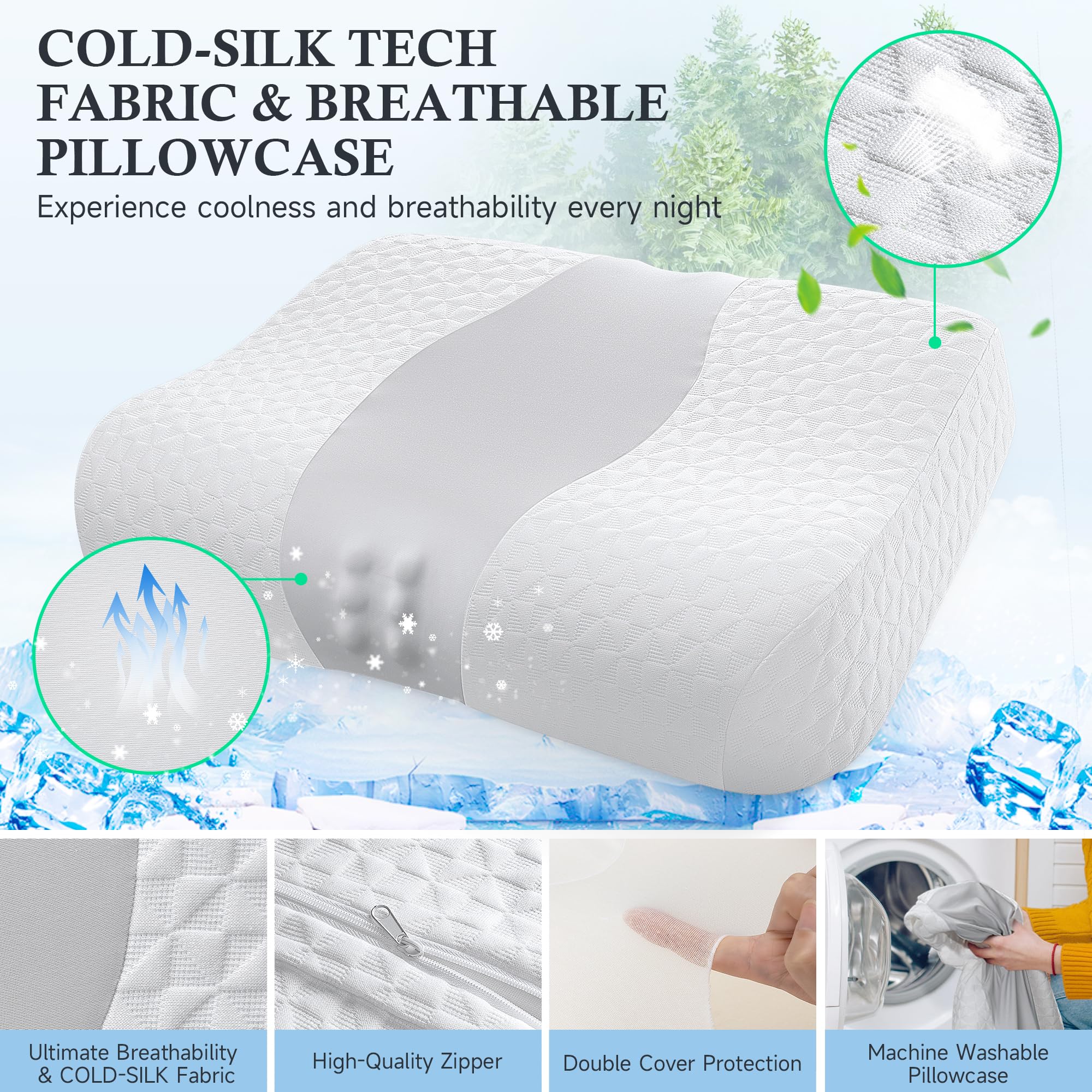 Zibroges Premium Ergonomic Cervical Pillows: Adjustable Memory Foam for Neck & Shoulder Pain Relief - Orthopedic Contour Support, Cooling Comfort for Side/Back Sleepers & Adults