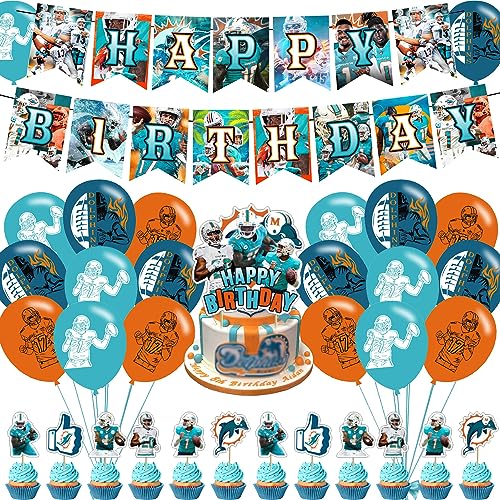 Dolphins Party Decorations,Dolphins Birthday Party Supplies Includes Banner - Cake Topper - 12 Cupcake Toppers - 18 Balloons