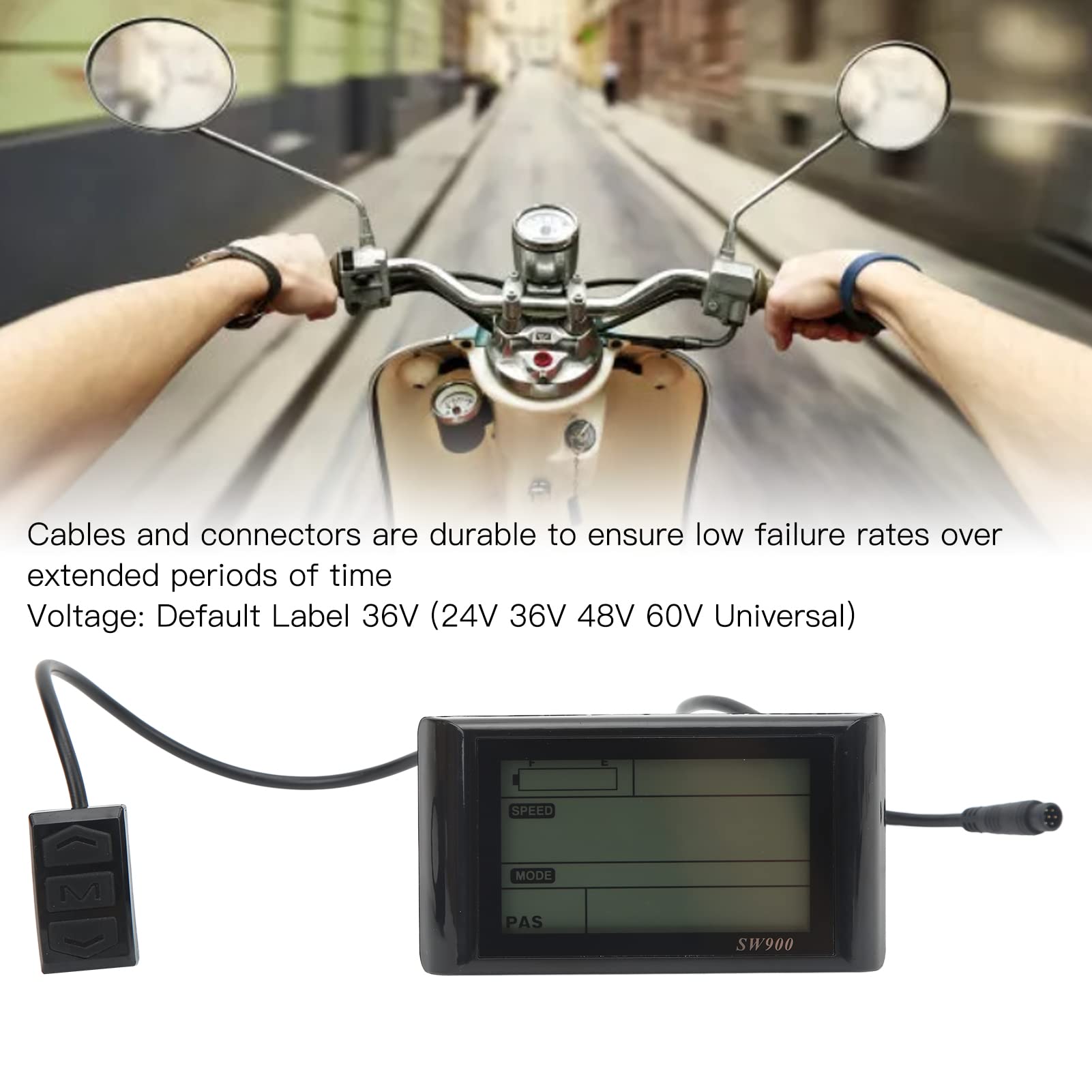 Electric Bike Bicycle LCD Display SW900 LCD Display Meter with Waterproof Connector Universal Voltage Compatibility for E-Bikes Scooters