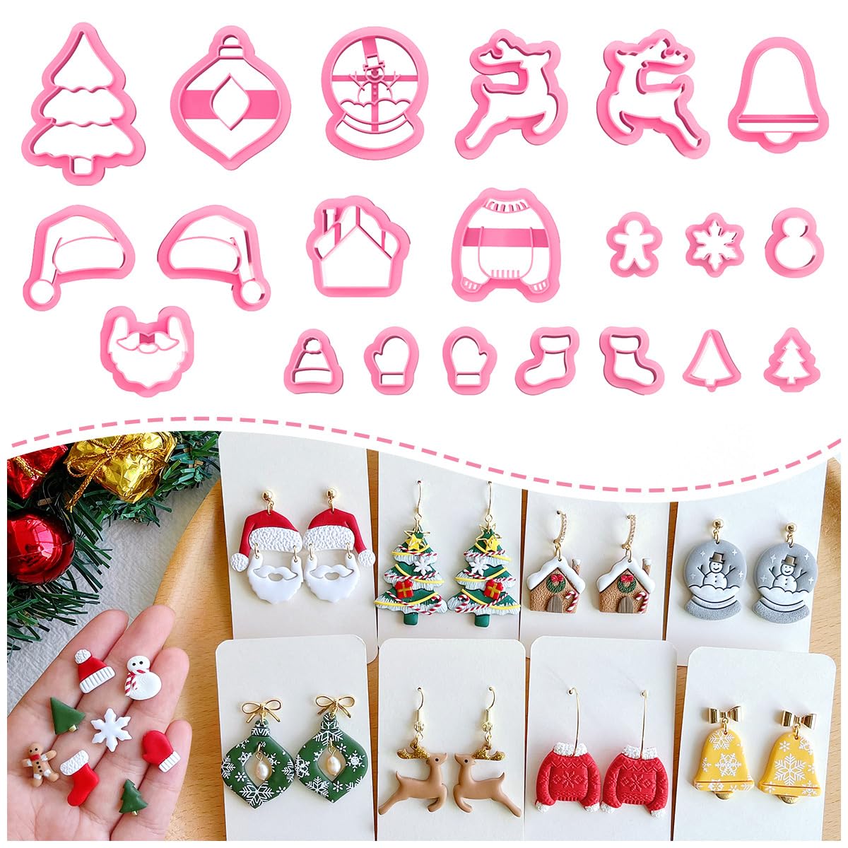 KEOKER Christmas Clay Cutters, Christmas Clay Cutters for Jewelry Making, 21 Shapes Christmas Clay Earrings Cutters, Christmas Polymer Clay Cutters (All)