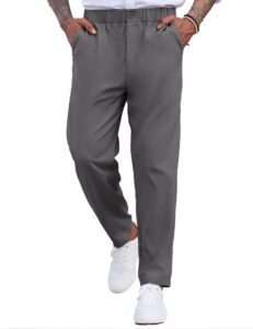 coofandy men's chino pants modern lightweight elastic waist relaxed-fit trousers big and tall(deep grey, s)