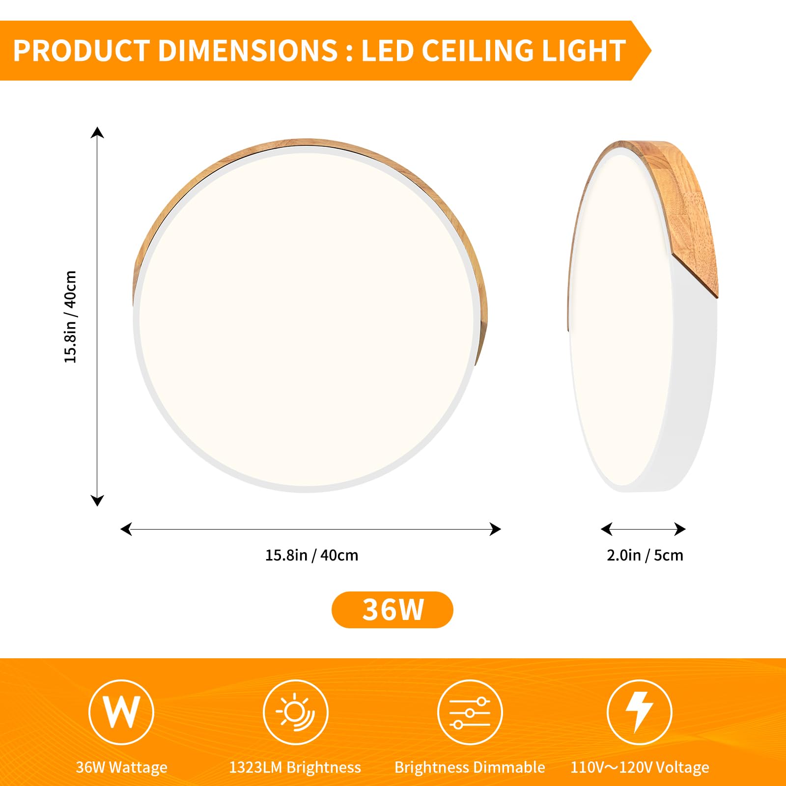 Peblto Modern Dimmable White LED Ceiling Light, 2700K-6000K 5CCT Wood Flush Mount Ceiling Lighting Fixtures, Minimalist Round Ceiling Lamp for Living Room Bedroom Kitchen Hallway