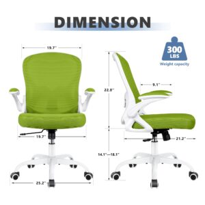 Winrise Office Chair Desk Chair, Ergonomic Mesh Computer Chair Home Office Desk Chairs, Swivel Task Chair Mid Back Breathable Rolling Chair with Adjustable Lumbar Support Flip Up Armrest (Green)