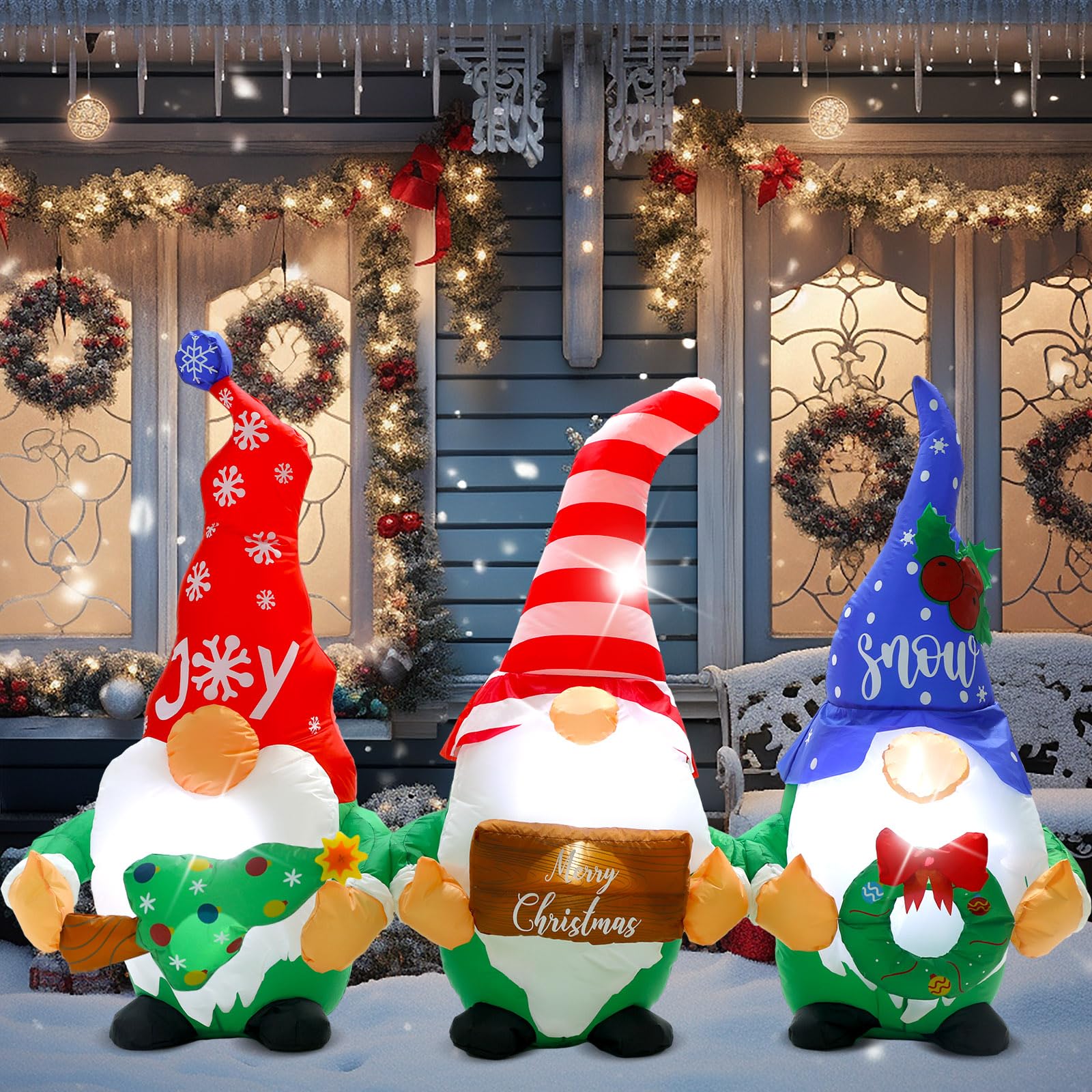 7 ft Long Merry Christmas Inflatables Lighted Novelty Gnome Inflatable Christmas Outdoor Decorations Christmas Blow up Yard Decorations Built in LED Light for Xmas Winter Holiday Party