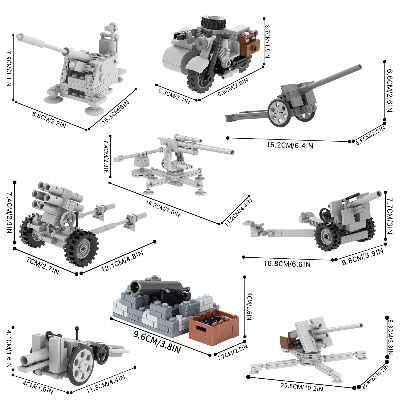 MOOXI WW2 Artillery Weapons Building Blocks Set(710PCS).MOC Military Bricks Parts Toys Sets for Boys.