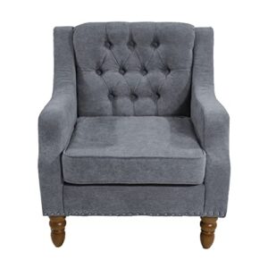 GIA Home Furniture Series Polyester Linen Armchair with Button Tufted Upholstered Accent Chair for Living Room, Reading, Bedroom, Gray