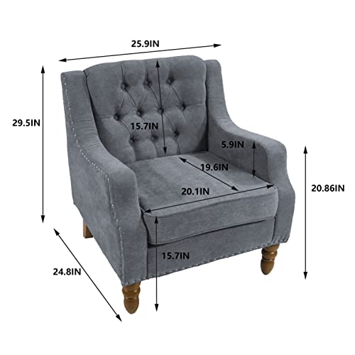 GIA Home Furniture Series Polyester Linen Armchair with Button Tufted Upholstered Accent Chair for Living Room, Reading, Bedroom, Gray