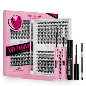 lash extension kit 280pcs lash clusters eyelash extension kit with lash bond and seal lash remover lash applicator individual lashes kit eyelash brush easy to apply at home(30d+40d-9-16mix kit)