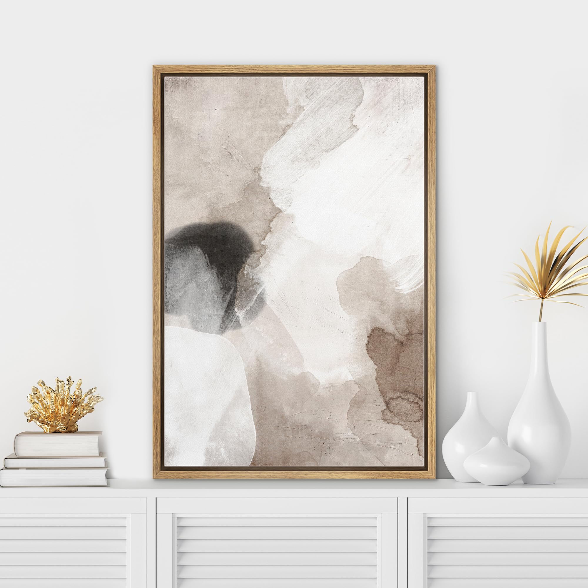 SIGNWIN Framed Canvas Print Wall Art Pastel Grunge Watercolor Gray Abstract Shapes Illustrations Modern Art Minimalism for Living Room, Bedroom, Office - 24"x36" NATURAL