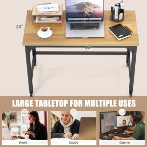 COSTWAY 48” Mobile Computer Desk, Home Office Desk on Wheels, Simple Study Writing Table with 4 Lockable Wheels, Metal Frame, Rolling Laptop PC Table for Small Space (Natural)