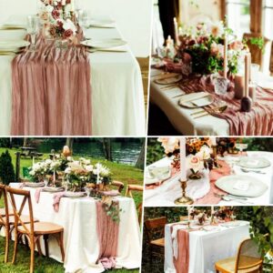 8 Pack Dusty Blush Cheesecloth Table Runner 10Ft Gauze Cheese Cloth 35x120 Inch Boho Table Runner Romantic Table Runner Long Table Cover for Wedding Bridal Shower Fall Thanksgiving Christmas Décor