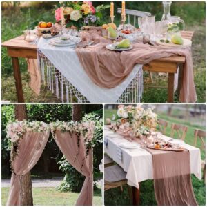 8 Pack Dusty Blush Cheesecloth Table Runner 10Ft Gauze Cheese Cloth 35x120 Inch Boho Table Runner Romantic Table Runner Long Table Cover for Wedding Bridal Shower Fall Thanksgiving Christmas Décor